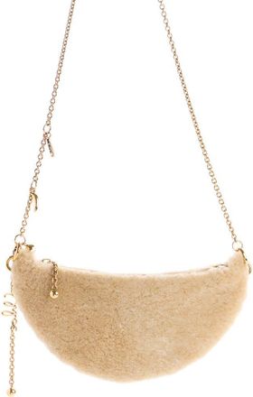 Chloé Mini Icons Genuine Shearling Half Moon Crossbody Bag in Summery Beige at Nordstrom