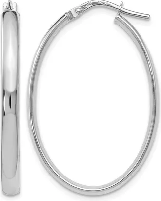 Diamond2Deal 14K White Gold Polished Oval Shape Hoop Earrings