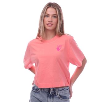 Off-white Dames-T-shirt Off White Hands Off Cropped in Roze