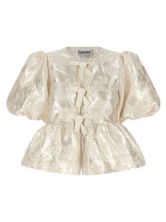Ganni Satin Peplum Shirt And Blouse White