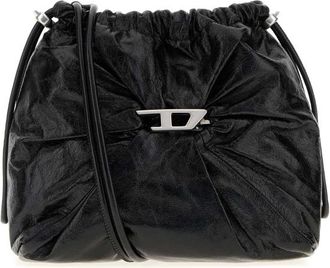 Diesel Black Leather Scrunch-D Bucket Bag