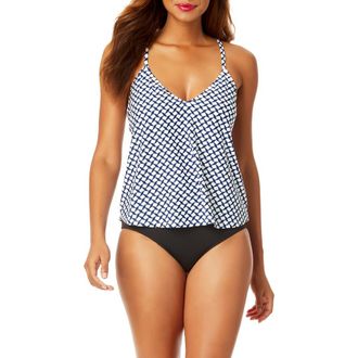 Anne Cole Neo Geo Easy Triangle Tankini Two-Piece Swimsuit in White/Blue Multi at Nordstrom Rack, Size X-Small