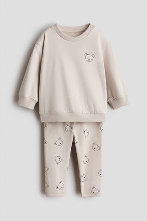 H&M 2-piece Sweatshirt And Leggings Set in Light Beige/bears at Nordstrom, Size Newborn