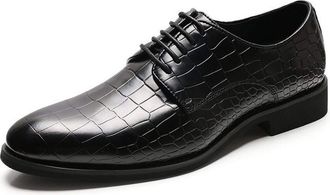 Generic Dress Oxford for Men Lace Up Round Toe Crocodile Embossed Derby Shoes Low Top Block Heel Non Slip Resistant Anti-Slip Wedding(Black,8.5 UK)