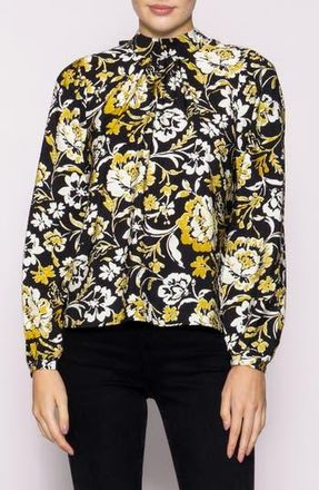 Melloday Floral Mock Neck Long Sleeve Top in Black Multi at Nordstrom Rack, Size X-Small