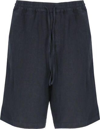 120% Lino Blue Drawstring Waist Linen Shorts