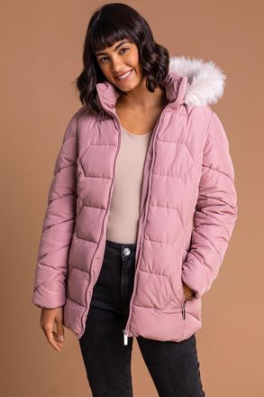 Roman Faux Fur Trim Hooded Coat