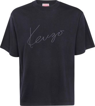 Kenzo Signature Embroidered T-shirt - Heren - T-shirts - Zwart - L - Wol - Tops