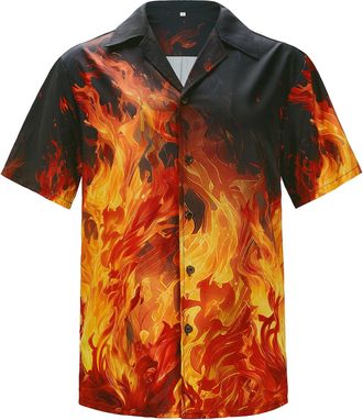 Generic 5 Flame Hawaiian Shirt for Men Casual Button Down Beach Shirts Mens Short Sleeve Tropical Shirts Shirts4384