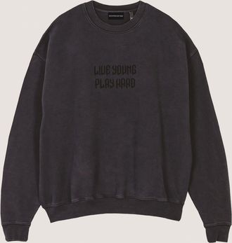 LYpH Mens Punk Text Graphic Crew Neck Long Sleeve Sweatshirt in Black - Size Medium