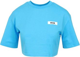 Msgm Cropped T-shirt - Dames - T-shirts - Blauw - M - Katoen - Tops
