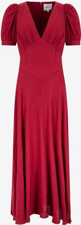 Reformation Langes Cr&ecirc;pe-Kleid mit V-Ausschnitt und Puff&auml;rmeln Naira