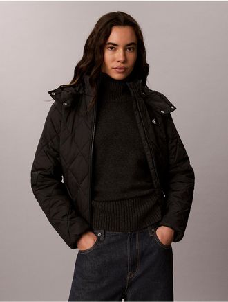 Calvin Klein Jeans Calvin Klein Womens Quilted Hooded Puffer Jacket - Black - XL