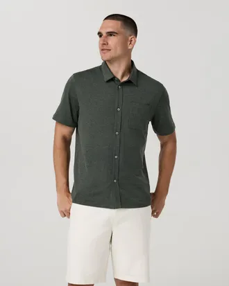 Vuori Clothing Short Sleeve Ponto Button Down Shirt | River Rock Heather | Medium
