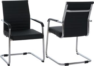 Hhg [nunca Usado] Juego De 2 Sillas Para Visitantes Hhg-938, Sillas De Conferencia Con Estructura De Patillas, Metal Y Cuero Sint&eacute;tico De 280 G/m&sup2;, Negro