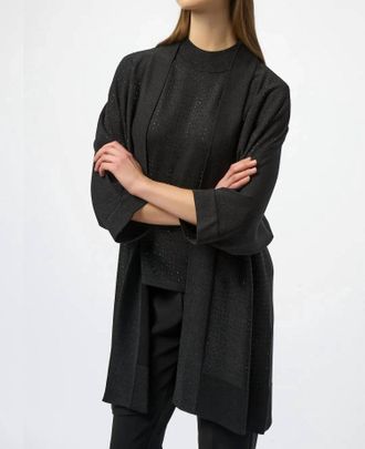 Joseph Ribkoff Embellished 3/4 Sleeves Boucl&eacute; Open Front Jacket In Black