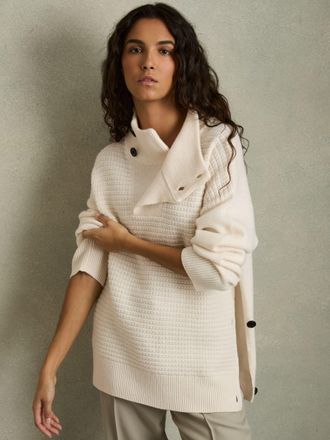 Reiss White Wool-cashmere Button-neck Jumper, XS