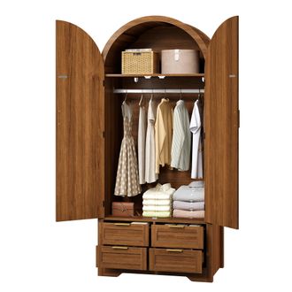 STILVORA Armario Con 2 Puertas Curvas, Barra, Estantes Y Cajon, En Mdf Para Dormitorio Y Recibidor, 80&times;50&times;179 Cm, Nogal