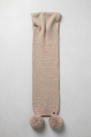 Joseph Ribkoff Embellished Pom Pom Knit Scarf In Taupe Melange