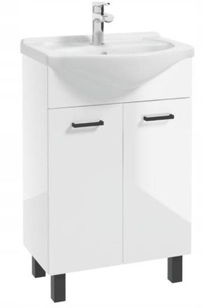 OEM Mueble De Ba&ntilde;o Con Lavabo De 55 Cm, De Pie, Blanco Brillo, Sobre Patas Mea