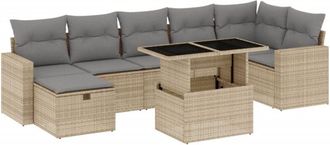 vidaXL Set De Sof&aacute;s De Jard&iacute;n Y Cojines 8 Piezas Rat&aacute;n Sint&eacute;tico Beige Vidaxl