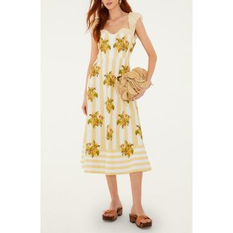 Farm Rio Lemon Birds Mixed Print Cotton Dress in Lemon Birds Multicol at Nordstrom, Size Xx-Small