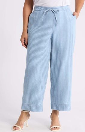 Jones New York Stripe Tie Waist Pants in Medium Wash/white at Nordstrom, Size X-Small