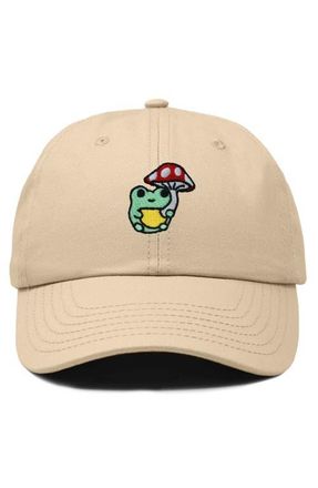 Dalix Mushroom Frog Embroidered Hat in Khaki at Nordstrom