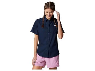 Columbia Tamiamitm II Short Sleeve Shirt Womens Short Sleeve Button Up Collegiate Navy : LG, Mesh/Polyester