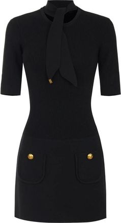 Elisabetta Franchi Mini jurk in gebreide stof met juwelknopen - Dames - Korte kleedjes - Zwart - M - Kleedjes