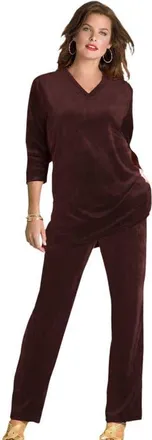 Roaman's Plus Size Two Piece V Neck Velour Set in Chocolate at Nordstrom, Size 32