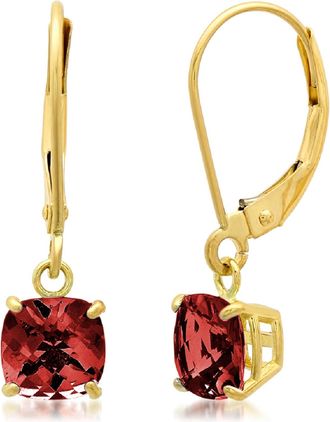 MAX + STONE Solid 10K Yellow, White or Rose Gold 6mm Cushion Cut Gemstone Dangle Earrings