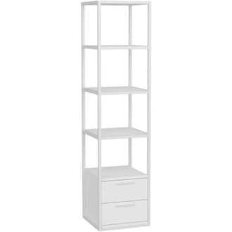 Dmora Dmora - Estante Para Libros Dfogliat, Estante De Oficina, Porta Libros M&oacute;vil, Biblioteca, 39x39h169 Cm, Blanco