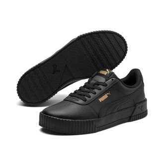 Puma Sneaker PUMA CARINA L, Damen, Gr. 37,5, schwarz (puma schwarz, puma schwarz, puma team gold), Leder, Schuhe Sneaker