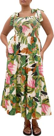City Chic Paradiso Floral Print Sleeveless Dress in Ivory Paradiso Green at Nordstrom, Size Xxs
