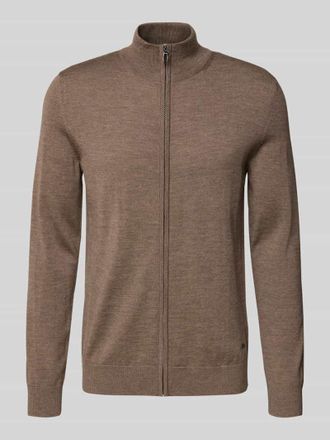 Joop Strickjacke aus Schurwolle mit Stehkragen Modell Davis in Mittelbraun, Gr&ouml;&szlig;e XL