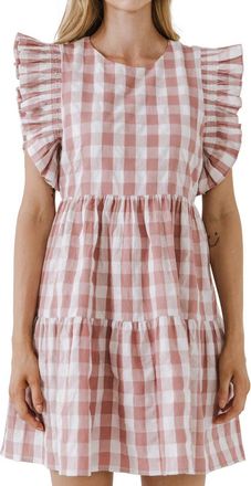 English Factory Gingham Ruffle Minidress in Mauve at Nordstrom Rack, Size X-Small