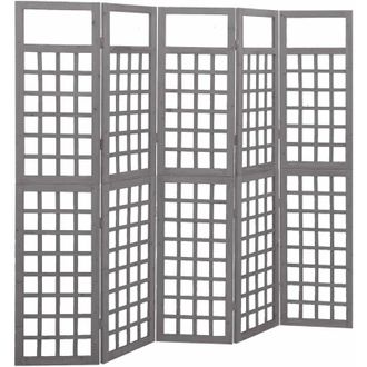 vidaXL Biombo/enrejado De 5 Paneles Madera De Abeto Gris 201,5x180 Cm Vidaxl