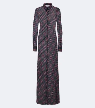 Dries Van Noten Vestido camisero de lam&eacute; a cuadros