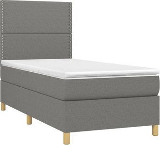 vidaXL Vidaxl - Cama Box Spring Colch&oacute;n Y Luces Led Tela Gris Oscuro 90x200 Cm