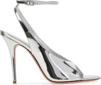 Amina Muaddi Silver Leather Heels