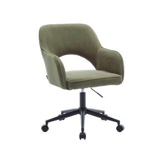 Sweeek Silla de oficina con ruedas de pana fina y base negra, kaki oscuro