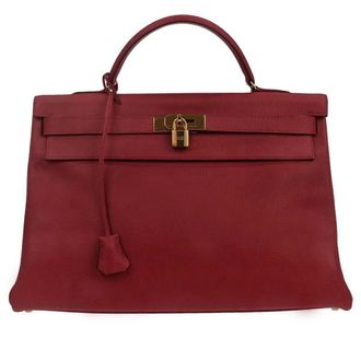 Herm&egrave;s Kelly Retourne Ardennes Leather Red Leather Handbag (Pre-Owned)