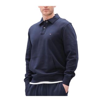 Tommy Hilfiger Hoodies & sweatvesten, Heren, Blauw, L, Katoen, Essential Terry Polo Snap Sweat