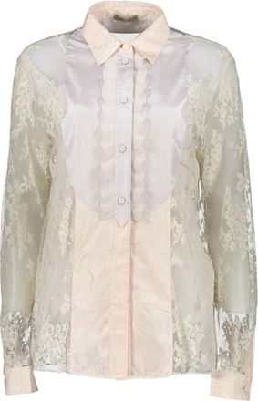 Bottega Veneta Gerimpelde Lace Zijde Katoenen Blouse - Dames - Overhemden - Roze - XS - Katoen - Overhemden