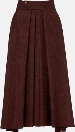 Loro Piana Falda midi Petra de lana, seda y lino plisada