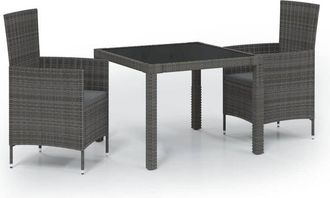 vidaXL Set Comedor De Jard&iacute;n 3 Piezas Con Cojines Rat&aacute;n Sint&eacute;tico Gris Vidaxl