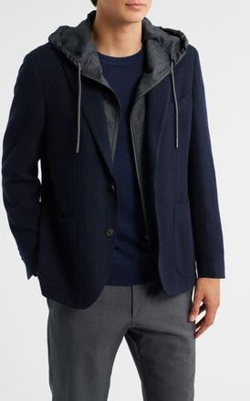 Jack Victor Wolsey Navy Rib Knit Wool Sport Coat with Removable Hooded Bib at Nordstrom Rack, Size 36 Regular