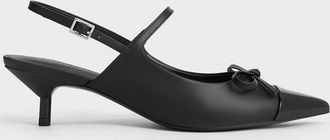 Charles & Keith Bow Cap-Toe Kitten-Heel Slingback Pumps