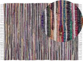 Beliani Alfombra Multicolor De Algod&oacute;n 160 X 230 Cm Rayas Con Flecos Rectangular Hecha A Mano Boho Ecl&eacute;ctico Danca